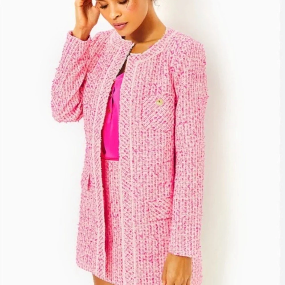 Lilly Pulitzer Dashielle Tweed Jacket Pink‎ Palms women’s  Size 4 - Picture 16 of 17